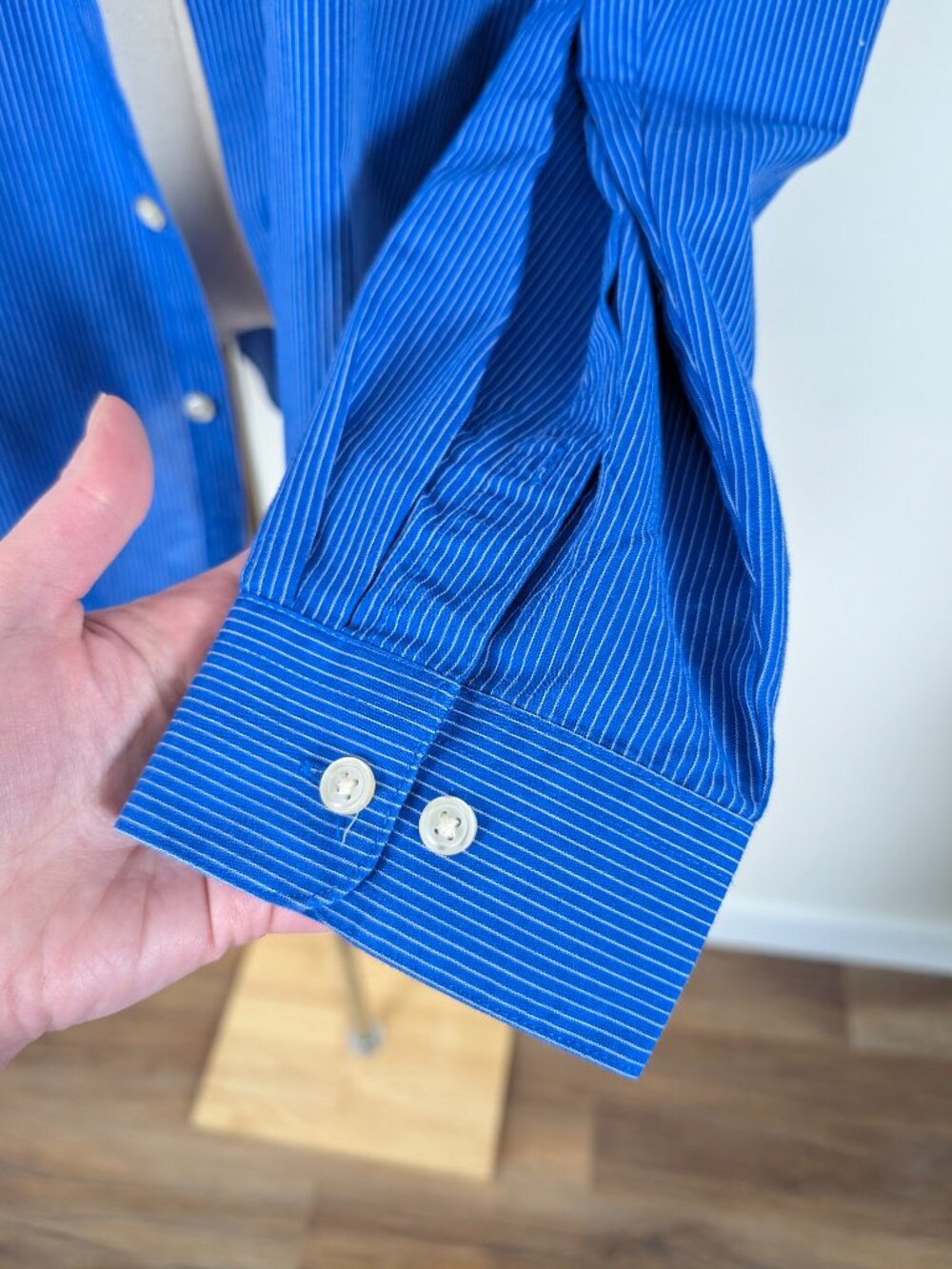 Pinstripe Button Down Shirt Classic Fit Cotton Blue Size XL Oversized (j) - Picture 6 of 8